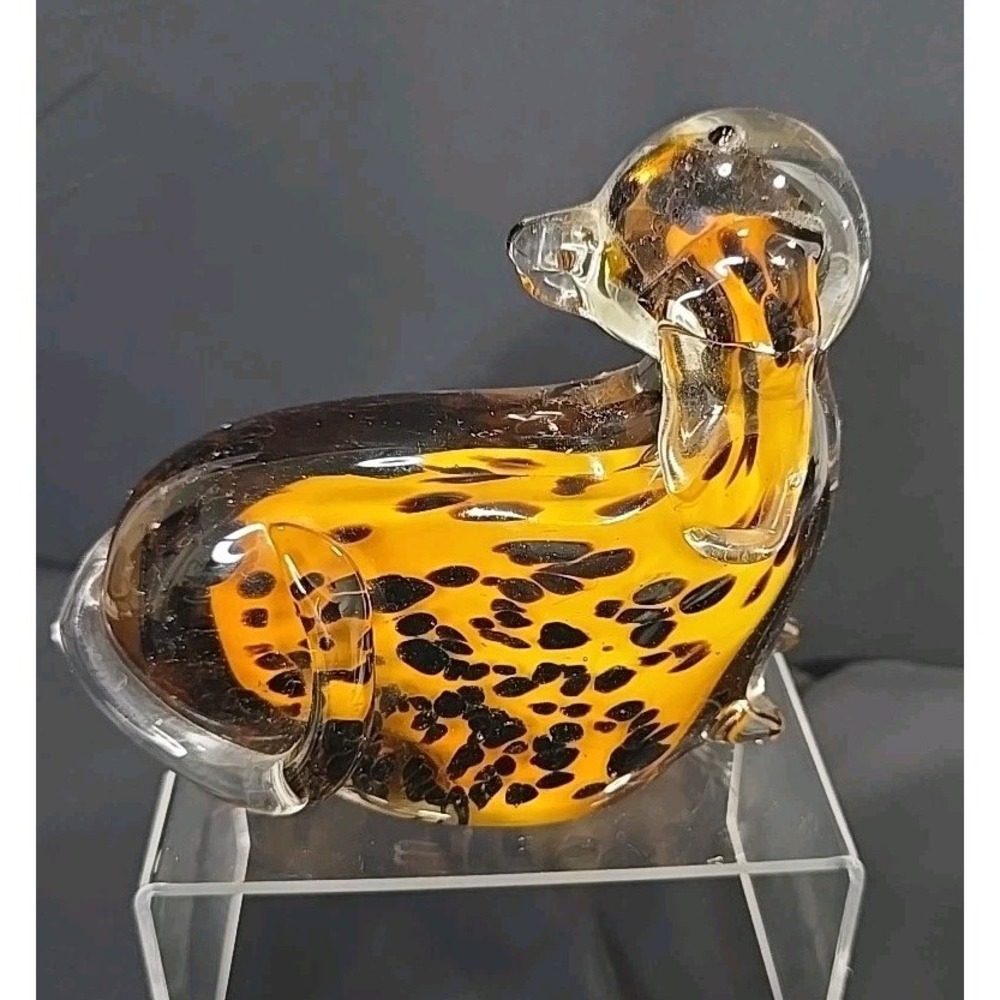 Fifth Avenue Crystal glass-blown amber leopard print Dog figurine